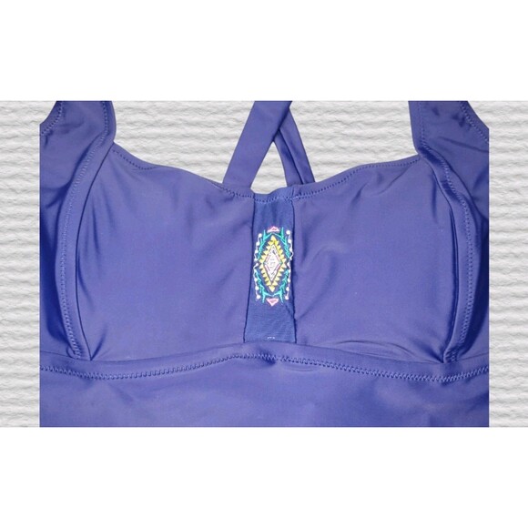 NEW Jessica Simpson 2pc Tankini Skirtini Swimsuit 1X Blue Embroidered - Picture 4 of 16